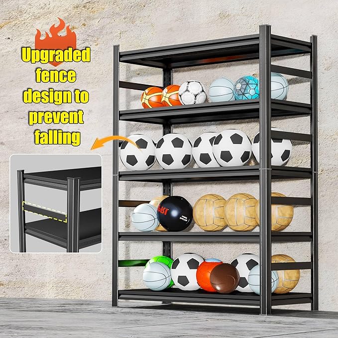 5Tier Storage Shelves, Garage Metal Shelving Unit,32''W*14''D*72''H Adjustable, Double-Layer Column with Reinforced Ribs, Heavy-Duty, Capable of Bearin 3020 lbs for Garage, Warehouse, Kitchen