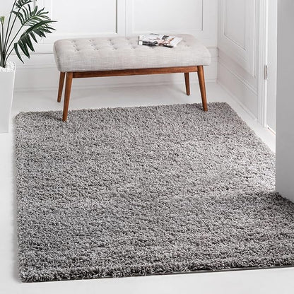 Unique Loom Solid Shag Collection Area Rug (3' 3" Square, Cloud Gray)