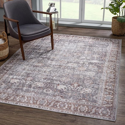 Bloom Rugs Washable 9' x 12' Rug - Brown/Dark Gray Traditional Area Rug for Living Room, Bedroom, Dining Room, and Kitchen - Exact Size: 9' x 12'