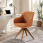 Zouron Mid Century Modern Accent Chair with Oak Wood Legs, Upholstered Swivel Chair No Wheels, Side Accent Armchair Vanity Chair for Small Space Home Office Living Room Bedroom, Caramel