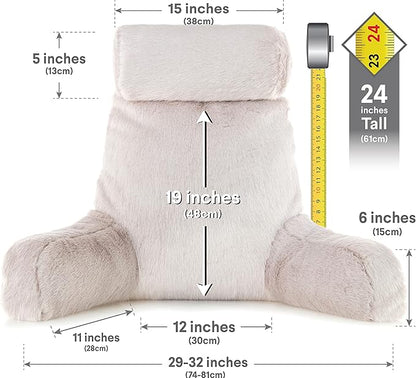 Husband Pillow Medium Baby Golden Wolf Fabulous Faux Fur Backrest, Two-Tone Reversible Double Sided Reading & Bed Rest Pillow with Arms & Neck Roll, Adjustable Memory Foam - Sit Up Extremely Comfy
