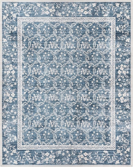 Gertmenian Indoor Boho Area Rug | Home Decor for Entryway, Bedroom, Living Room, Office, Kitchen | Non Slip, Soft, Printed Accent Rugs | Vela, Navy, 9x13 Extra Large, 24613