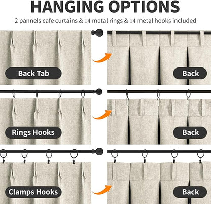 WdFour 42x36 Inch Pinch Pleated Blackout Cafe Curtains - Pack of 2, 100% Light Blocking Back Tab Drapes for Half Windows, Kitchen & Bathroom Short Curtains (Hemp Gray)