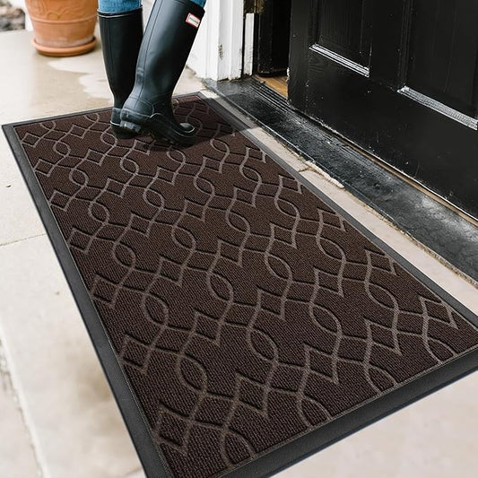 Yimobra Large Door Mat 47x24, All-Season Waterproof Doormat Outdoor Entrance, Heavy Duty Non-Slip Outside Door Mat for Garage Patio Proch Entryway Indoor, Easy Clean, Coffee