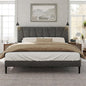 Queen Size Bed Frame with Fabric Upholstered Headboard, Platform Bed with Wooden Slats Support, Fully Mattress Foundation, Box Spring Optional, Easy Assembly