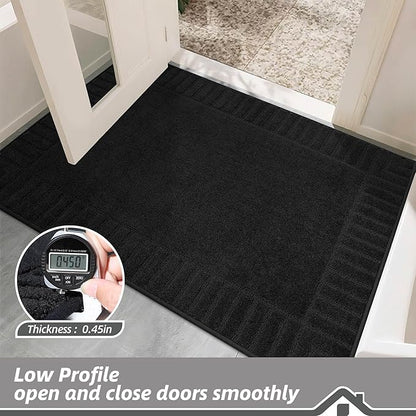 BEQHAUSE Door-Mat-Non-Slip Front Door Mat Washable Low-Profile Entrance Rugs for Front Door Entry Dirt Trapper Door Mats Absorbent Welcome Mats,20"x32",Black