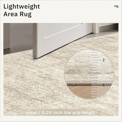 7x9 Area Rug for Living Room Washable Abstract Vintage Soft Thin Indoor Floor Non-Slip Carpet for Bedroom Dining Room Beige