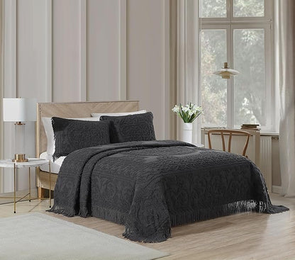 Beatrice Home Fashions Medallion Chenille Bedspread, King Sham, Charcoal