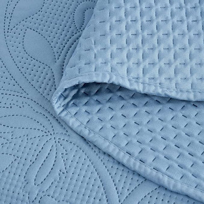 CHIXIN Bedspread Coverlet Set Queen Size - Lightweight Bedding Cover - Ultrasonic Quilting - 5 Piece Reversible Bedspread - Vintage Rose Pattern (Queen, Ashley Blue)