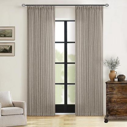 Modern Farmhouse Linen Curtains 80 Inches Long 2 Panels Set for Living Room Bedroom Pinch Pleated Back Tab Thick Drapes Neutral Decor Taupe Semi Sheer 80 Inch Curtains for Dining Room Window Cabin