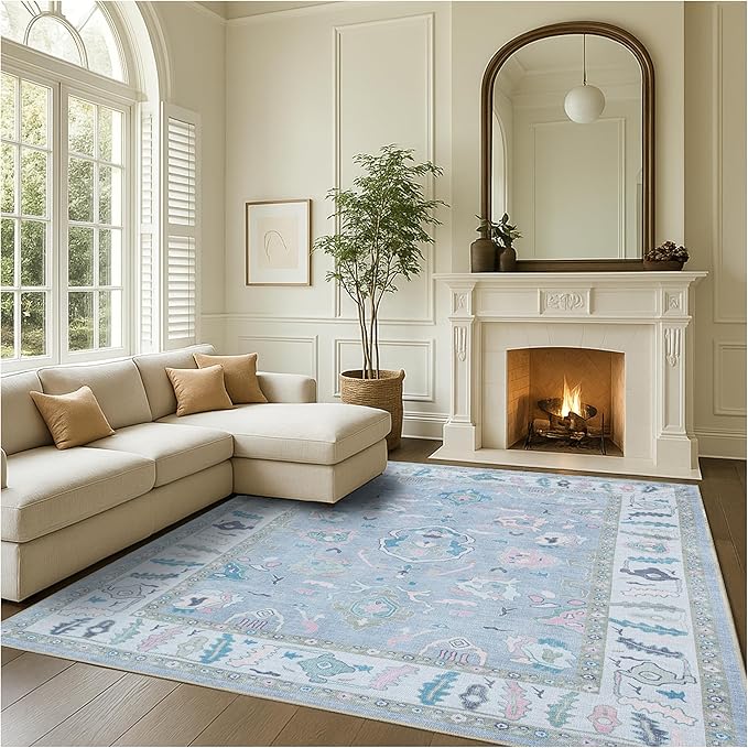 Fame Rugs Lavender Modern Oushak Rug 10x13, Vintage Turkish Colorful Oriental Washable Antique Inspired Oversize Area Rugs, Luxury Living Room Bedroom (386PBL, 10' x 13')