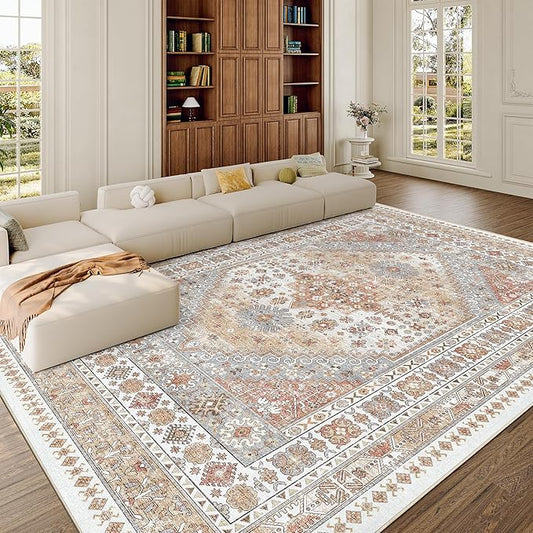 zesthome 10x12 Area Rugs,Stain Resistant Washable Rug,Ultra-Thin Rugs for Living Room,Bedroom,Non-Slip Backing Home Decor Large Area Rug (Orange,10'x12')