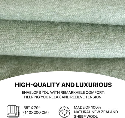 | Wool Blanket/Throw | 100% New Zealand Wool | Perfect for Home and Outdoors | Virgin Wool Throw with Fringes 55"x79"(140 x 200 cm)