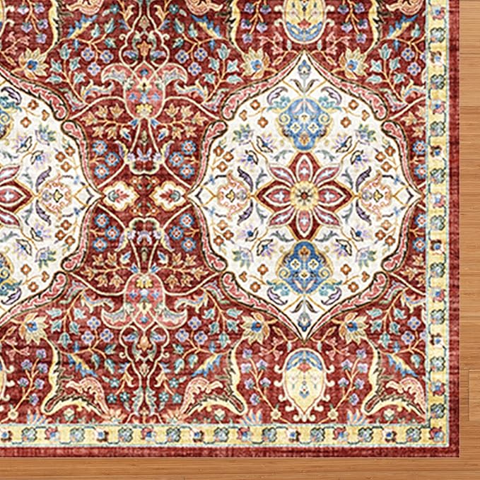 Gertmenian Indoor Bohemian Accent Rug - 3x5 Small, Non-Shedding, Ideal for High Traffic in Living Room, Bedroom, Entryway - Moroccan, Red, 26844