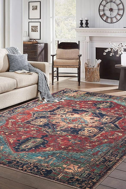 Keen Home Design 10x14 Rug - Machine Washable Area Rug with Non-Slip Backing, Ideal for Living Room, Dining Room, Bedroom - Vintage, Easy Clean, Durable, Low Pile Rug - (9'7" x 14')