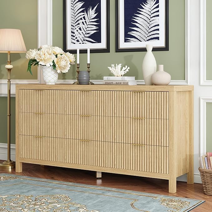 ZXSHD 9 Drawers, Modern Large Chest Mid Century Modern Dresser TV Stand, Storage Organizer Dresser with Solid Natural Wood Legs for Bedroom, Living Room, Hallway, Natural Oak