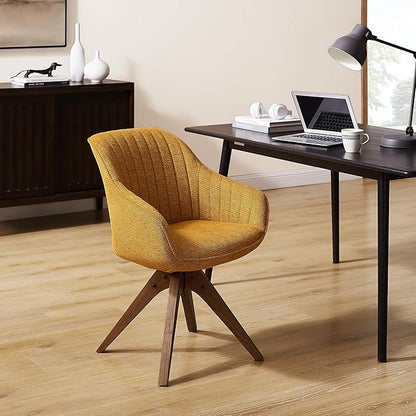 Zouron Mid Century Modern Accent Chair with Wooden Legs, Upholstered Swivel Chair No Wheels, Side Accent Armchair Vanity Chair for Small Space Home Office Living Room Bedroom, Yellow