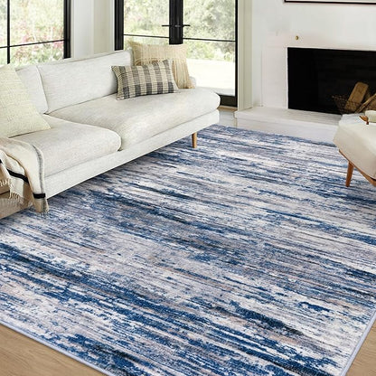 6x9 Modern Abstract Area Rug for Bedroom, Navy Blue Gray Neutral Multi Large Super Soft Washable Rug with Non-Slip, Non-Shedding Rugs for Living Room, Indoor Door Mat for Office Home Décor