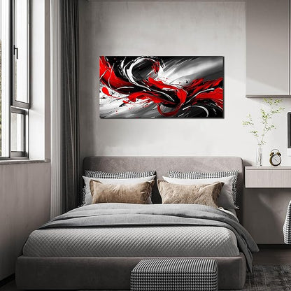Black White and Red Abstract Print Picture Painting Large Canvas Wall Art for Living Room Bedroom Framed Canvas Wall Decor Modern Room Abstract Wall Decorations Artwork Size 20x40 Ready to Hang