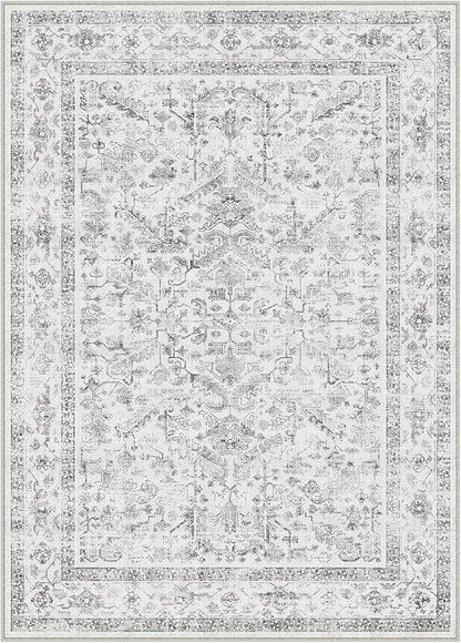 Grey 2x3 Entryway Rug Vintage Area Carpet Indoor Kitchen Washable Door Mat Entrance Small Low Pile Traditional Distressed Retro Accent Throw Rug Non Slip Office Bathroom