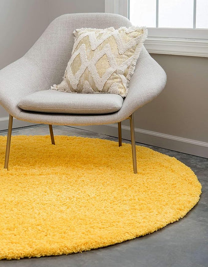 Unique Loom Solid Shag Collection Area Rug (6' 1" Round, Tuscan Sun Yellow)
