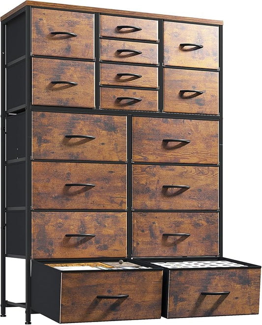 57“H Dresser for Bedroom with Multiple Drawers, Fabric Dressers & Chests of Drawers for Bedroom,Large Dresser, Sturdy Metal Frame & Wood Top,Entryway, Hallway(Rustic Brown)