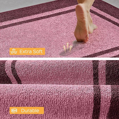 Kitchen Rugs 24" x 36", Non-Slip Machine Washable Kitchen Runner Rugs Floor Mats, Absorbent Comfort Standing Mats for Kitchen, Sink, Laundry and Hallway, Pink & Burgundy Red