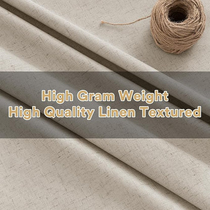 PrinceDeco Nature Linen Curtains 100% Back Out Curtains for Living Room/Bedroom 84 Inch Length Burlap Fabric Thermal Insulated & Light Blocking Nickel Grommet Window Drapes Set of 2,Heathered Linen