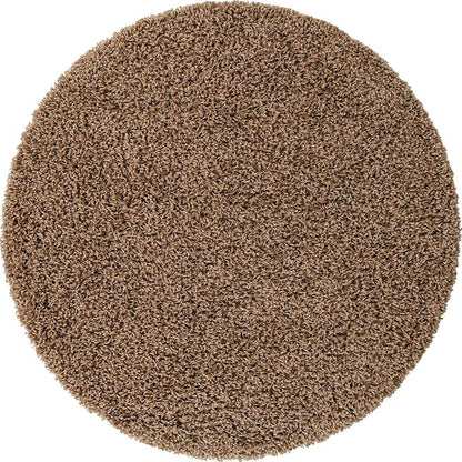 Unique Loom Solid Shag Collection Area Rug (4' 1" Round, Sandy Brown)