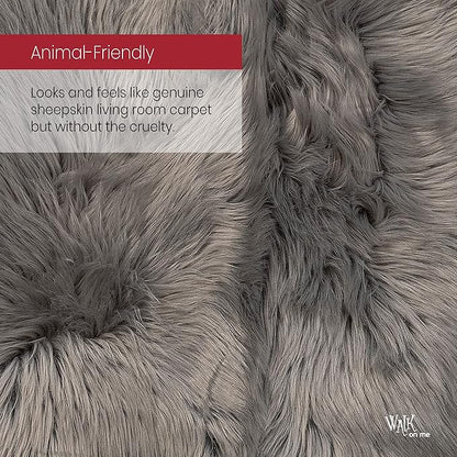 Silky Soft Faux Fur Rug, 2 ft. x 6 ft. Gray Fluffy Rug, Sheepskin Area Runner, Shaggy Carpet for Living Room, Bedroom, Kid's Room, or Nursery, Home Décor Accent, Machine Washable with Non-Slip Backing