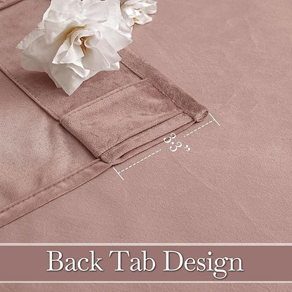 RYB Home Dusty Pink Velvet Curtains for Girls Bedroom - Blackout Thermal Insulated Drapes Window Treatment Luxury Solid Decor for Nursury Dorm, W52 x L90 inches, 2 Panels
