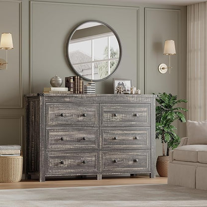 6-Drawer Dresser, Modern Wooden Storage Chest of Drawers, Dresser TV Stand, Wood Drawer Organizer with Metal Handles for Bedroom, Living Room, Hallway
