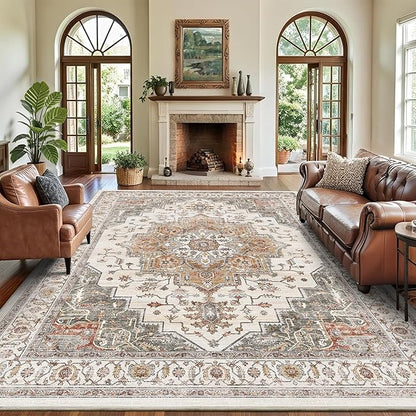 8x10 Area Rugs for Living Room Ultra-Soft Washable Rug Vintage Distressed Boho Area Rug, Non-Slip Low Pile Stain Resistant Carpet for Bedroom Dining Room Kitchen Office