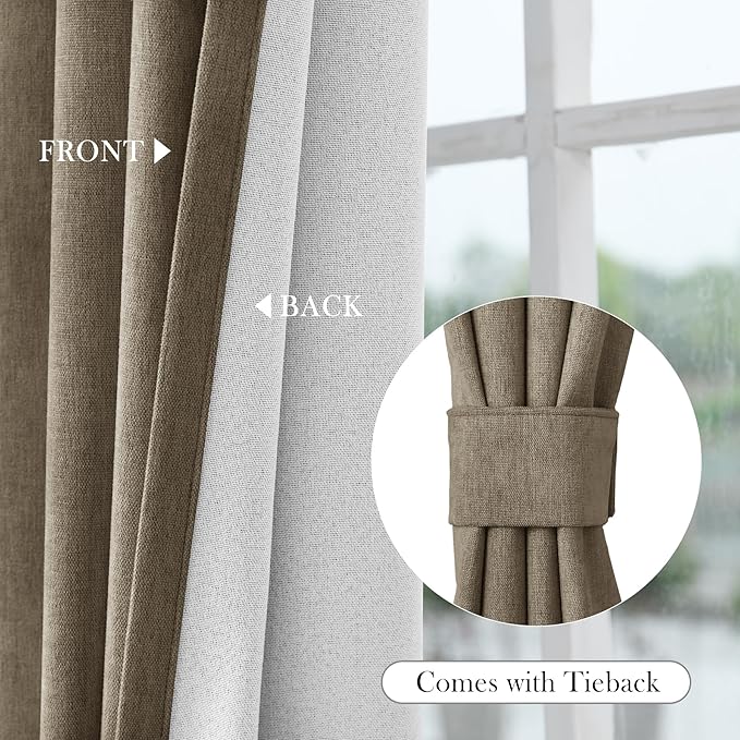 Macochico 100% Blackout Curtains Insulted Window Panels for Bedroom Living Room Dining Room Luxury Chenille Curtains Classic Home Decor Palm Curtains with Tieback 52" Wx72 L Grommet 1 Panel