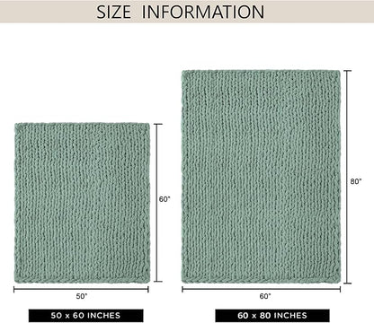 Chunky Knit Throw Blanket 50"X 60", 100% Handmade with Soft Chenille Yarn, 4.4lbs Thick Cable Knitted Blankets, Large Rope Knot Crochet Throws for Couch Sofa Bed Home Decor, Sage Green