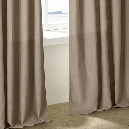 Farmhouse Tan Brown Linen Curtains 102 Inches Long for Living Room Pinch Pleated Drape with Hooks Rings for Track System Light Filtering 102 Inch Curtain for Bedroom Sliding Patio Door 2 Panels