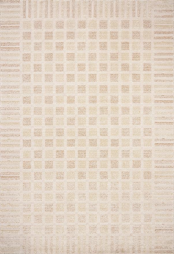 Loloi Chris Loves Julia Calvin Collection CLV-03 Bone/Natural 3'-6" x 5'-6" Accent Rug Checkered Neutral Soft Living Room Bedroom Carpet