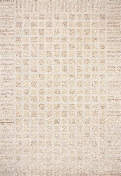 Loloi Chris Loves Julia Calvin Collection CLV-03 Bone/Natural 9'-6" x 12'-6" Area Rug Checkered Neutral Soft Living Room Bedroom Carpet