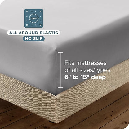 Bare Home Hotel Luxury Queen Sheet Set, Extra Soft - 6 Piece Set - Deep Pockets - Easy Fit - Cooling & Breathable - Wrinkle, Fade, Stain Resistant - Includes 4 Pillowcases (Queen, Light Grey)