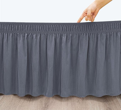 Biscaynebay Wrap Around Bed Skirts with Split Corners for King Beds 17" Drop, Dark Grey Elastic Dust Ruffles Adjustable Easy Fit Wrinkle & Fade Resistant Silky Luxurious Fabric Machine Washable