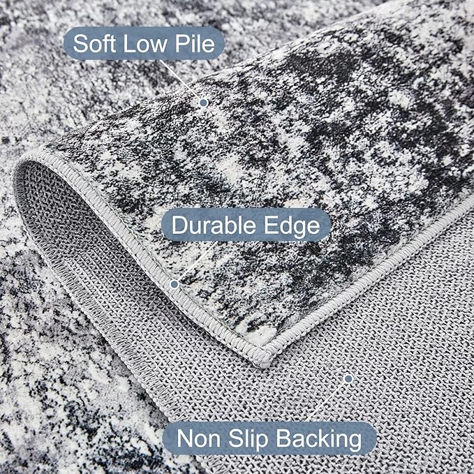 Square Area Rug Living Room Rugs - 6x6 Washable Large Soft Indoor Neutral Modern Abstract Low Pile Rug Carpet for Bedroom Dining Room Farmhouse Home Office - Grey