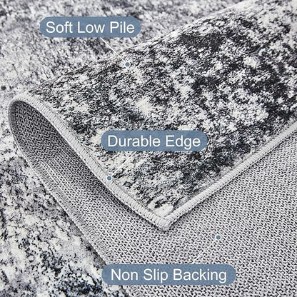 Square Area Rug Living Room Rugs - 6x6 Washable Large Soft Indoor Neutral Modern Abstract Low Pile Rug Carpet for Bedroom Dining Room Farmhouse Home Office - Grey