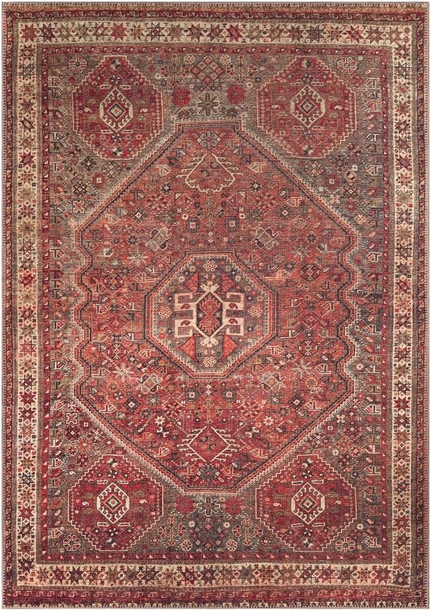 Keen Home Design 5x7 Rug - Machine Washable Area Rug with Non-Slip Backing, Ideal for Living Room, Dining Room, Bedroom - Vintage, Easy Clean, Durable, Low Pile Rug - (5' x 7')