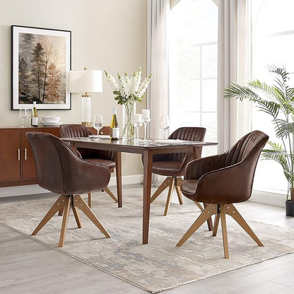 Zouron Mid Century Modern Accent Chair with Wooden Legs, Upholstered Swivel Chair No Wheels, Side Accent Armchair Vanity Chair for Small Space Home Office Living Room Bedroom, Mocha