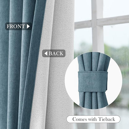 Macochico Extra Wide 100% Blackout Chenille Curtains 100" Wx102 L Thermal Curtains for Sliding Door Room Divider Living Room Bedroom Hotel Teal Blue Blackout Curtains Grommet with Tieback 1 Panel