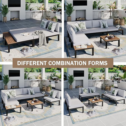 Sophia & William 6 Pieces Patio Furniture Set, Outdoor Metal Sectional Sofa, Patio Conversation Set-2 x Single Sofa with Side Table,1 x Loveseat,2 x Single Couch,1 x Tea Table(Beige Grey)
