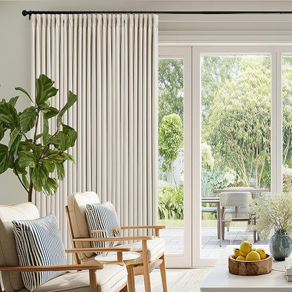 70 Inch Extra Wide Blackout Curtain 96 Inches Long for Living Room Pinch Pleated Natural Linen Cream Beige Thermal Drapes Back Tab Room Darkening 100% Blackout for Bedroom Large Window 70x96 1 Panel