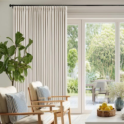 Extra Wide Blackout Curtains 70 x 108 Inches Long for Bedroom Living Room Neutral Farmhouse Pinch Pleated Double Layer Thick Linen Drapes Thermal Insulated with Back Tab for Large Windows 1 Panel