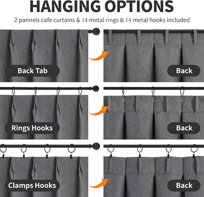 WdFour 42" W x 45" L Inch Pinch Pleated Blackout Cafe Curtains - Pack of 2, 100% Light Blocking Back Tab Drapes for Half Windows, Kitchen & Bathroom Short Curtains in(Dark Gray,Pack of 2)