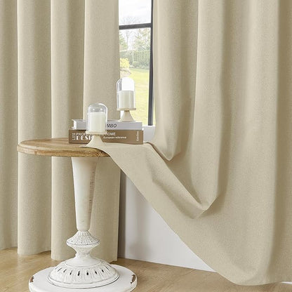 ChrisDowa 100% Blackout Tan Solid Curtains 102 Inches Long 2 Panels for Bedroom Living Room,Farmhouse Room Darkening Thermal Insulated Soundproof Grommet Top Window Treatment Drapes,52x102